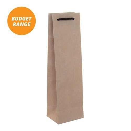 Budget Kraft Paper Single Wine Bottle Bags 110x390mm (Qty:100)