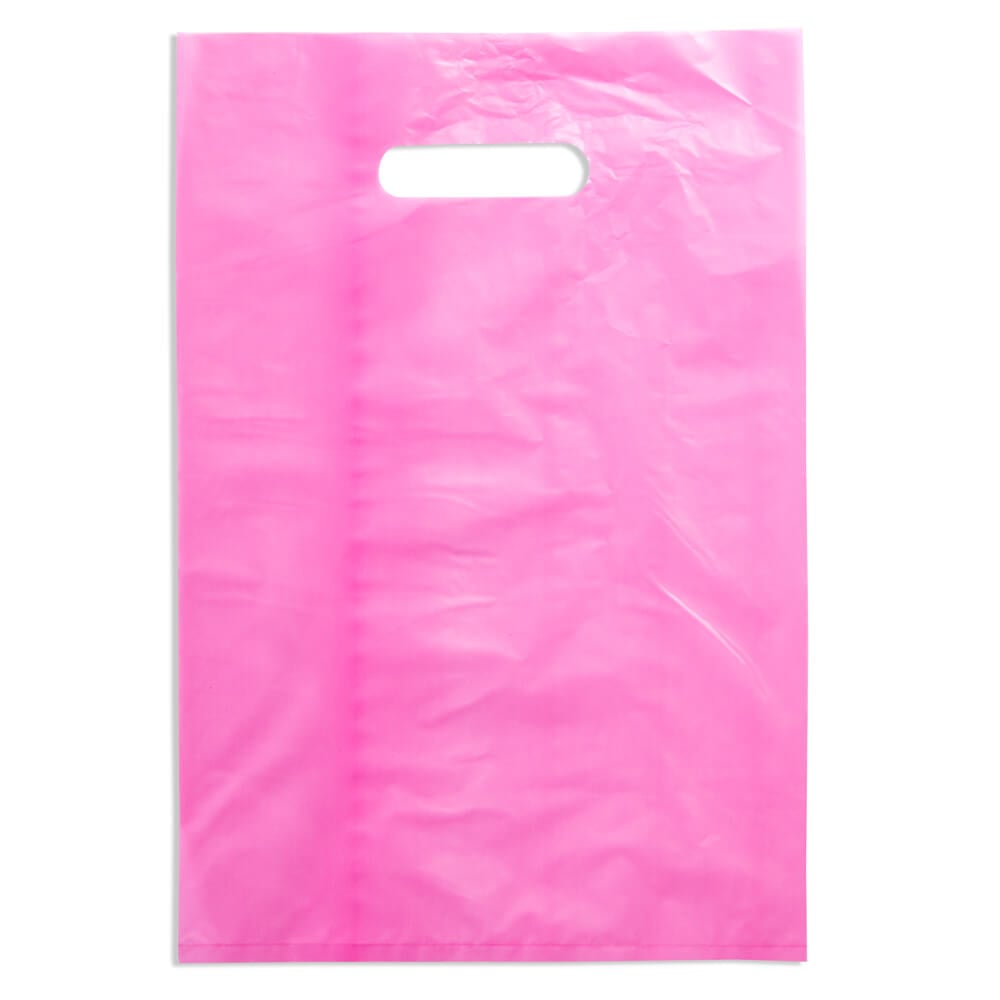 Medium Pink Plastic Carry Bag 380 x 255 Pack of 100 QIS Packaging