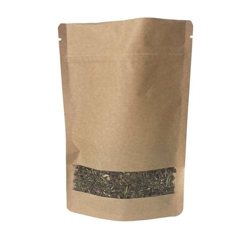 Slimline Kraft Paper Pouch Bags with Window 138x205mm & 42mm Bottom Gusset (Qty:100)