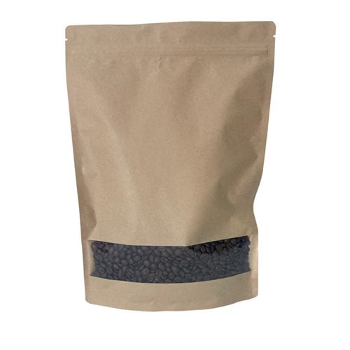 Slimline Kraft Paper Pouch Bags with Window 235x345mm & 60mm Bottom Gusset (Qty:100)