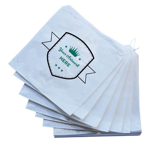 Small printed flat white paper bags - Square 240mm x 240mm 2 Colours 1 Side