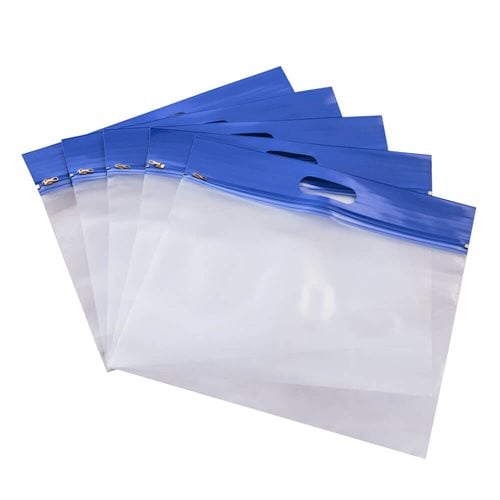 Plastic Zipper Document Bags with Handle 255x370mm (Qty:25)