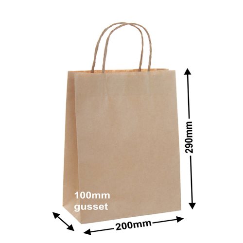 A5 Brown Paper Carry Bags 200x290mm (Qty:250) - dimensions