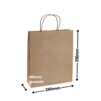 A4 Brown Paper Carry Bags 260x350mm (Qty:250)