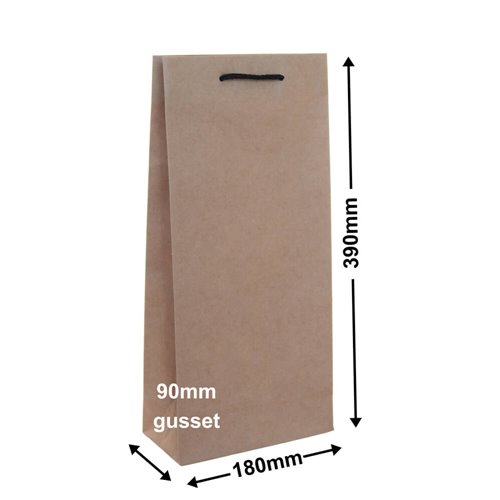 Deluxe Kraft Paper Double Wine Bottle Bags 180x390mm (Qty:100) - dimensions