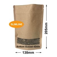 Stand-Up Resealable Kraft Paper Pouch Bags with Window 138x205mm (Qty:100)