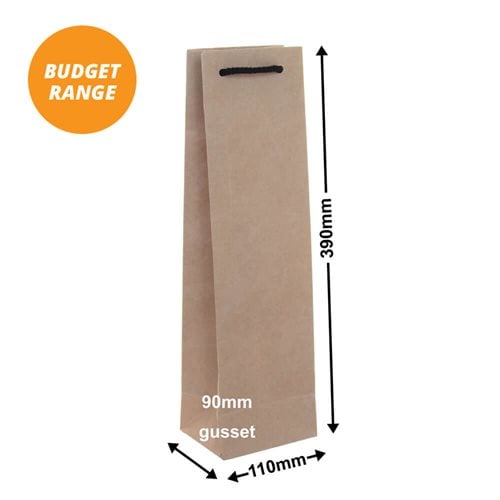 Budget Kraft Paper Single Wine Bottle Bags 110x390mm (Qty:100) - dimensions