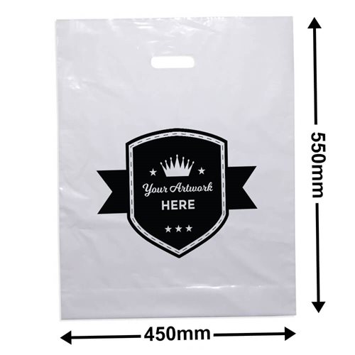 Custom Printed XL White Plastic Bag 1 Colour 2 Sides - dimensions