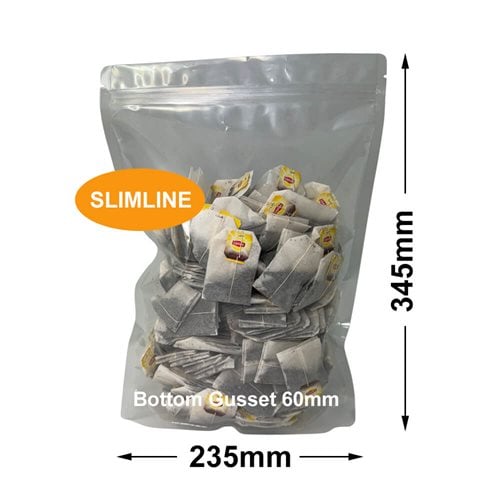 Clear Slimline Pouch Bags 235x345mm & 60mm Bottom Gusset (Qty:100) - dimensions