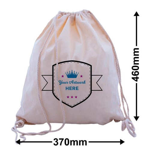 Custom Printed 3 Colours 2 Sides Calico Drawstring Bags 460x370mm - dimensions