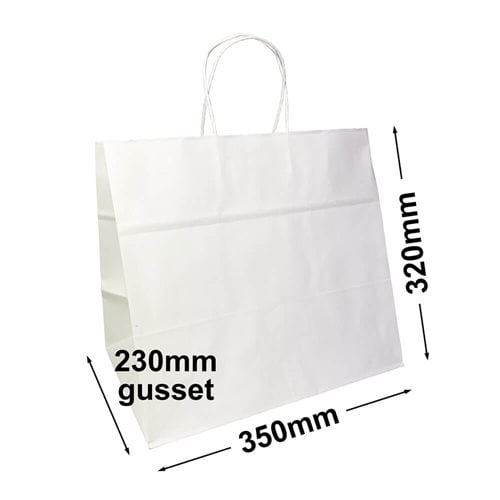 White Takeaway Paper Carry Bags 350x320mm (Qty:100) - dimensions