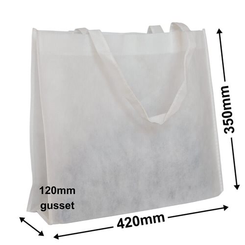 White Reusable NWPP Carry Bags 350x420mm (Qty:50) - dimensions