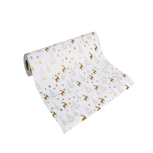 White Xmas Wrapping Paper with Print Gold Dancing Deers (Length: 60M) - dimensions