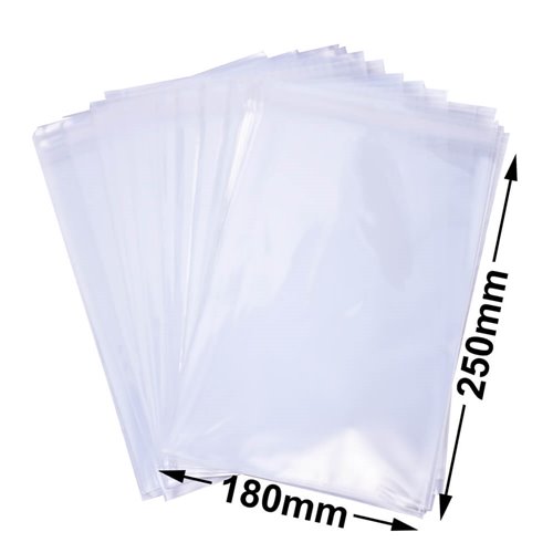 BOPP Peel & Seal Bags + Tape 250x180mm 35µm (Qty:1000) - dimensions