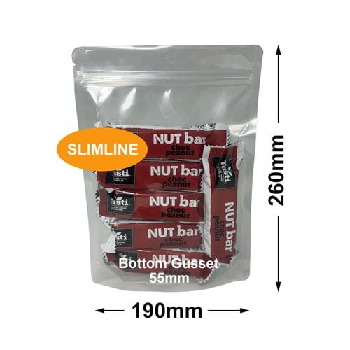 Clear Slimline Pouch Bags 190x260mm & 55mm Bottom Gusset (Qty:100) - dimensions