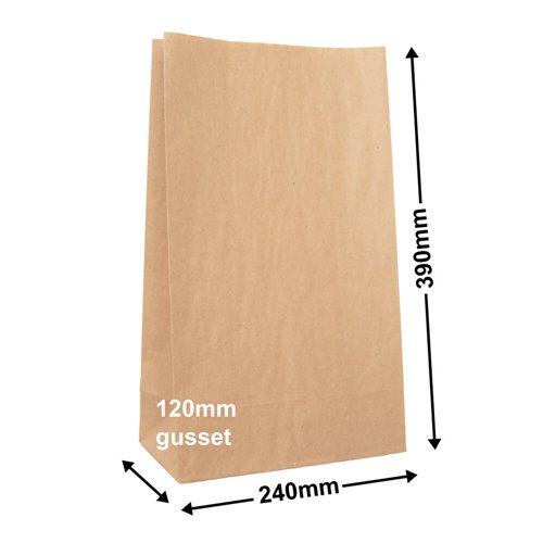 Brown Paper Grocery Bags Size 4 240x390mm & 120mm Gusset (Qty:500) - dimensions