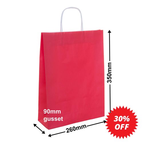 A4 Red Paper Carry Bags 260x350mm (Qty:50) - dimensions