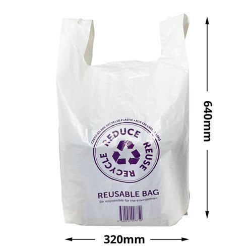 QLD Compliant Extra-Large White Singlet Checkout Bags 320x640mm (Qty:500) - dimensions
