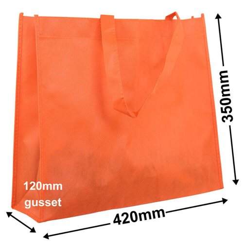 Orange Reusable NWPP Carry Bags 350x420mm (Qty:50) - dimensions