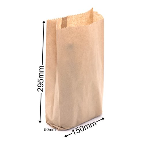 Flat Brown Paper Bags Size 4 150x295mm & 50mm Gusset (Qty:500) - dimensions