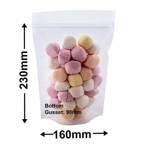 Clear Pouch Bags 160x230mm & 90mm Bottom Gusset (Qty:100) - dimensions