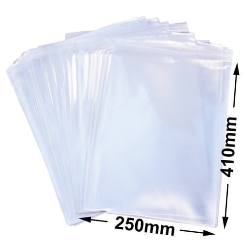 BOPP Peel & Seal Bags + Tape 410x250mm 35µm (Qty:1000) - dimensions