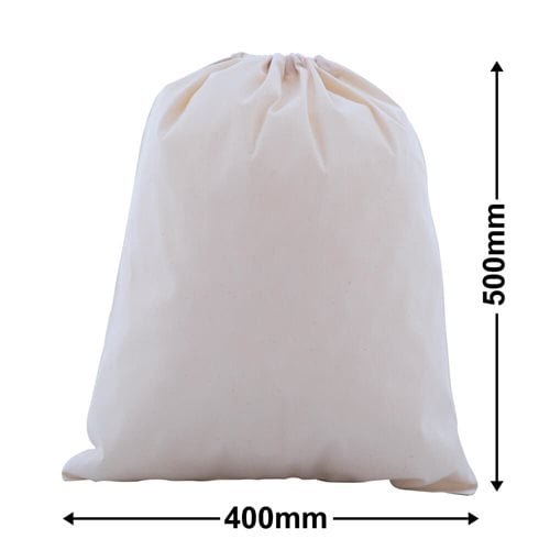 Drawstring Calico Bags 500x400mm | Natural Calico (Qty:50) - dimensions