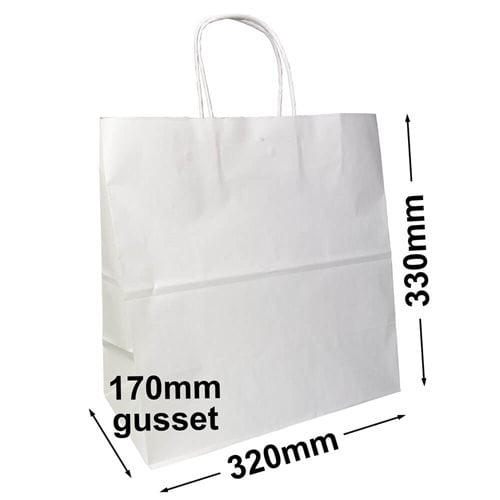 White Takeaway Paper Carry Bags 320x330mm (Qty:50) - dimensions