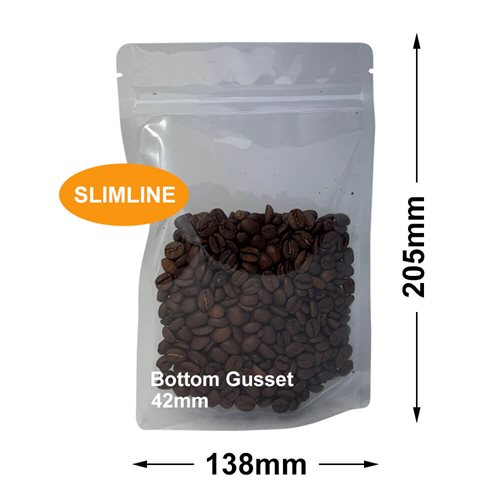 Clear Slimline Pouch Bags 138x205mm & 42mm Bottom Gusset (Qty:100) - dimensions