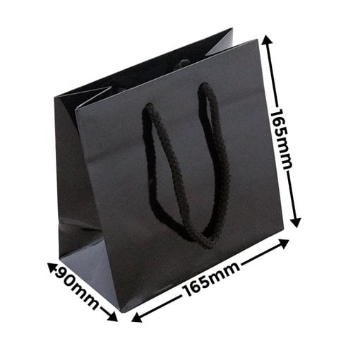 Black Rope Handle Gloss Bags 165x165mm (Qty:200) - dimensions