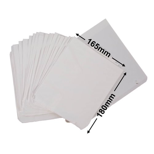 Flat Glossy White Paper Bags Size 1 165x180mm (Qty:500) - dimensions