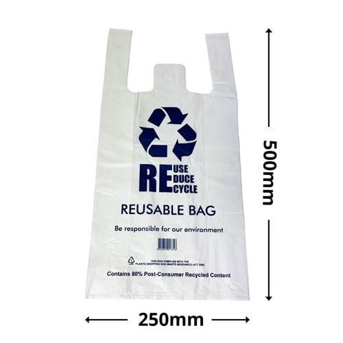 QLD Compliant Medium White Singlet Checkout Bags 250x500mm (Qty:1000) - dimensions