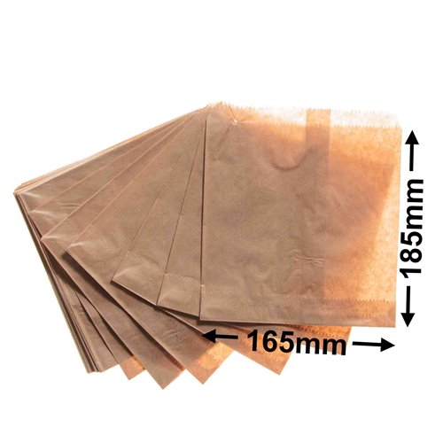 Flat Brown Paper Bags Size 1 165x185mm (Qty:500) - dimensions