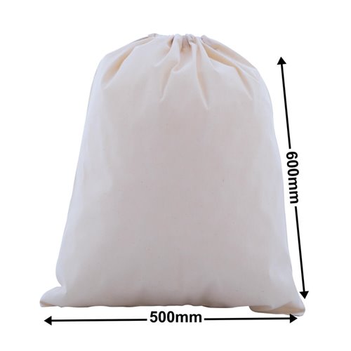 Drawstring Calico Bags 600x500mm | Natural Calico (Qty:50) - dimensions