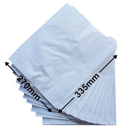 Flat White Paper Bags Size 8 270x335mm (Qty:500) - dimensions