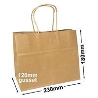 Boutique Brown Paper Carry Bags 230x180mm (Qty: 50)