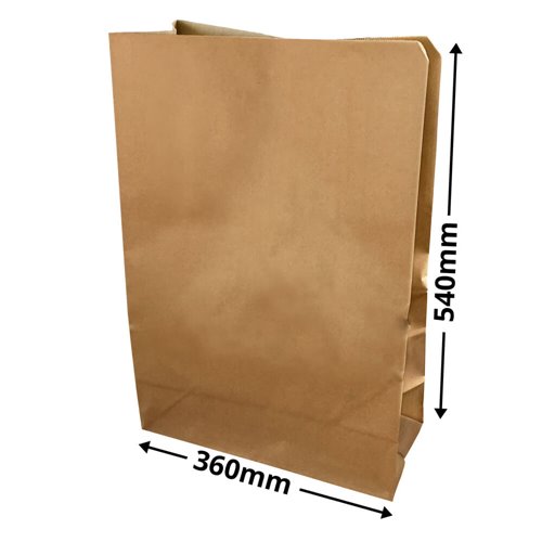 Brown Paper Grocery Bags Size 25 360x540mm & 165mm Gusset (Qty:100) - dimensions