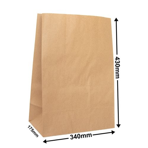 Brown Paper Grocery Bags Size 5 340x430mm & 175mm Gusset (Qty:250) - dimensions