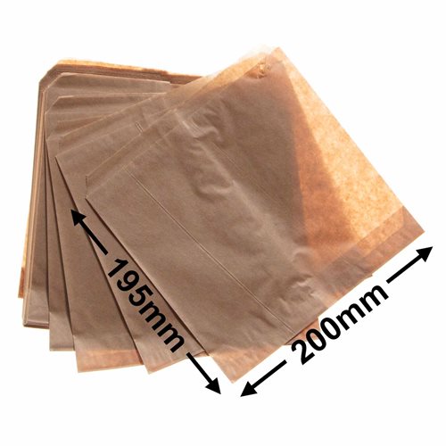 Flat Brown Paper Bags Size 2 200x195mm (Qty:500) - dimensions